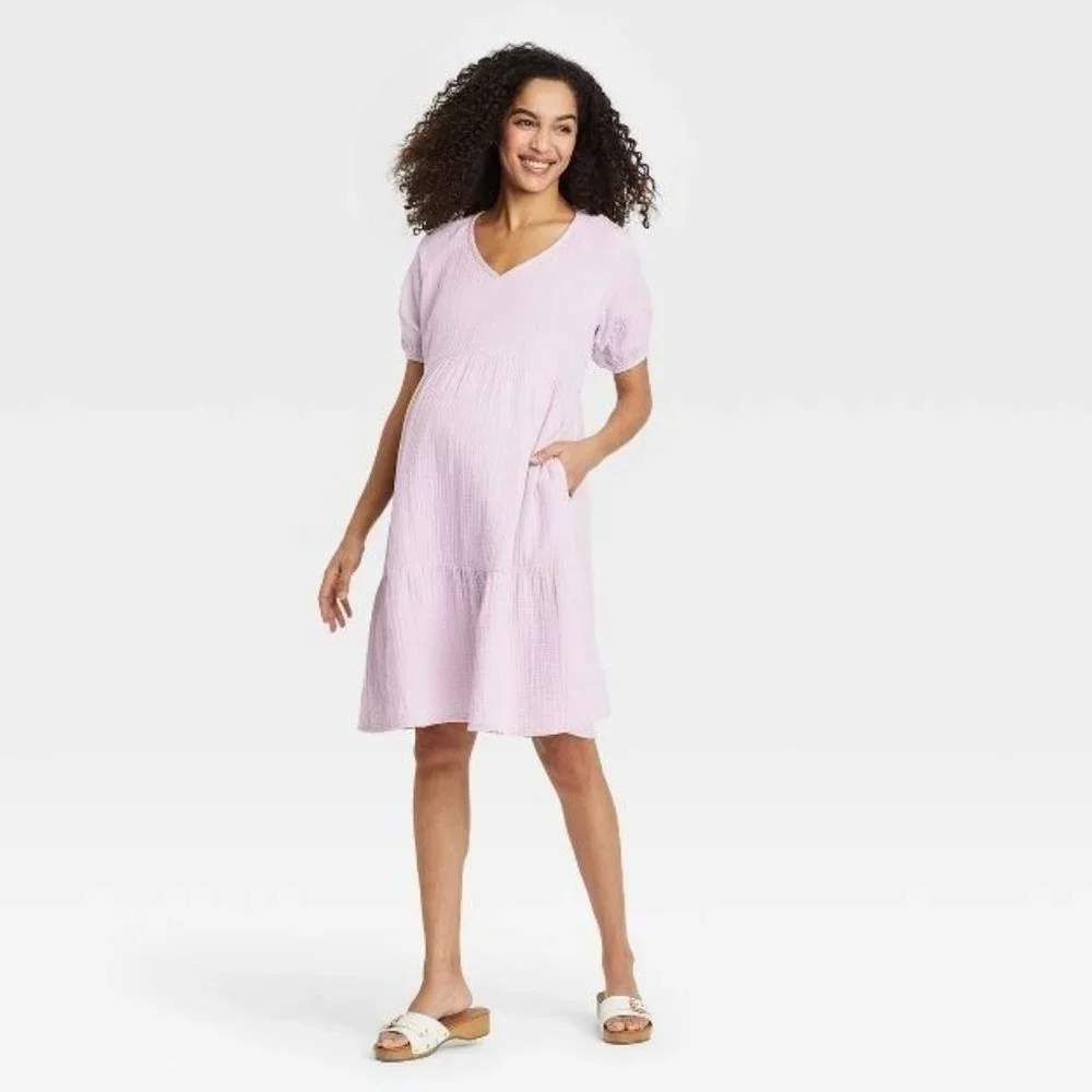 Isabel Maternity Womens Dress XXL Midi Short Sleeve Purple Gauzy Ingrid & Isabel - Picture 6 of 6